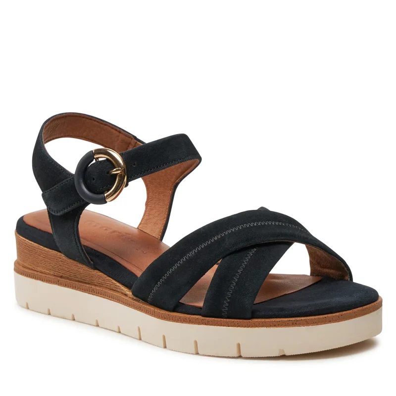 Tamaris leather sandals-flatforms 28202 - Μπλε, 39