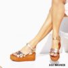 Women leather flatform sandals 1532 - 36, Κάμελ