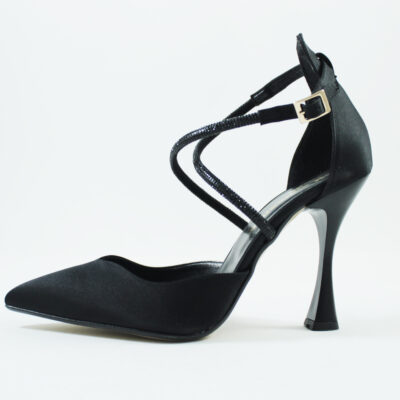 Women mules black satin kammenos shoes 917