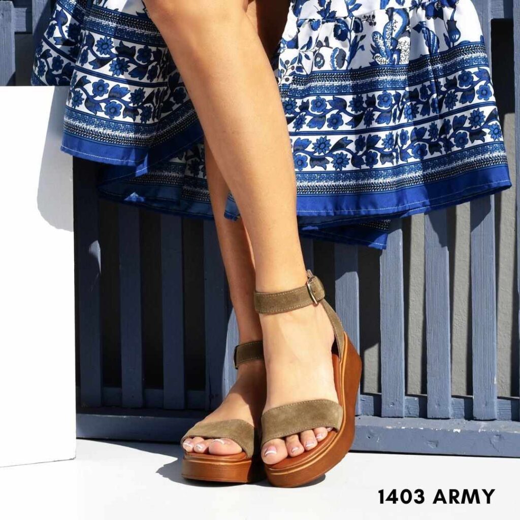 Women leather flatform sandals 1403 army