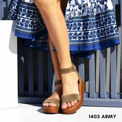 Women leather flatform sandals 1403 army