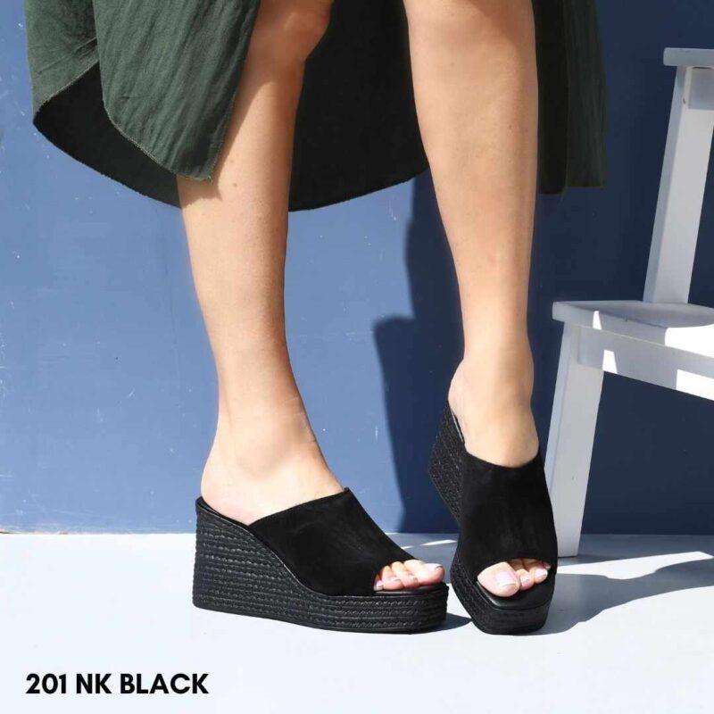Women leather flatform sandals 201 black