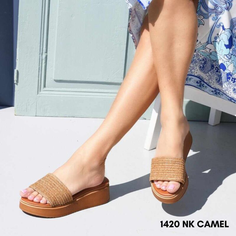 Women leather flatform sandals 1420 - 36, Μπεζ