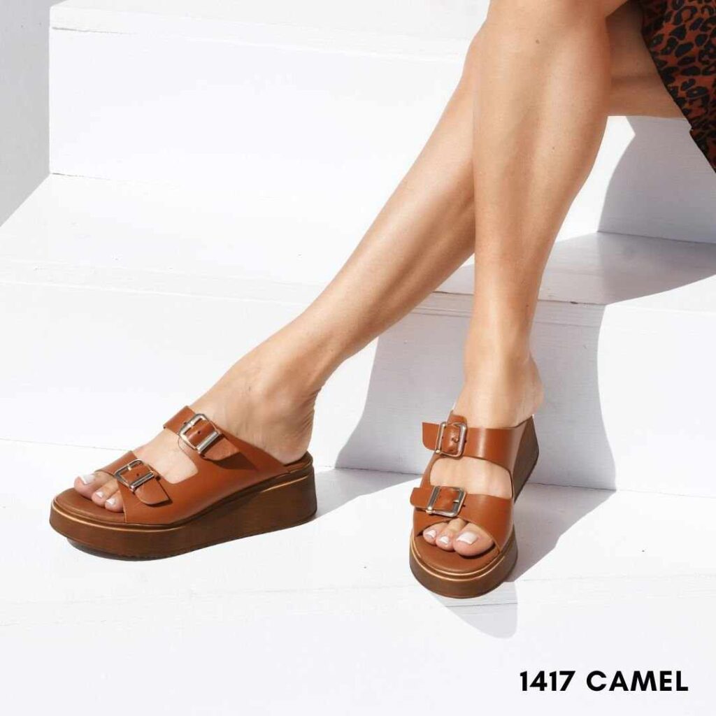 Leather flatform sandals 1417 (Αντιγραφή) - 36, Κάμελ