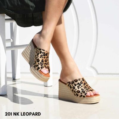 Women leather flatform sandals 201 leopar