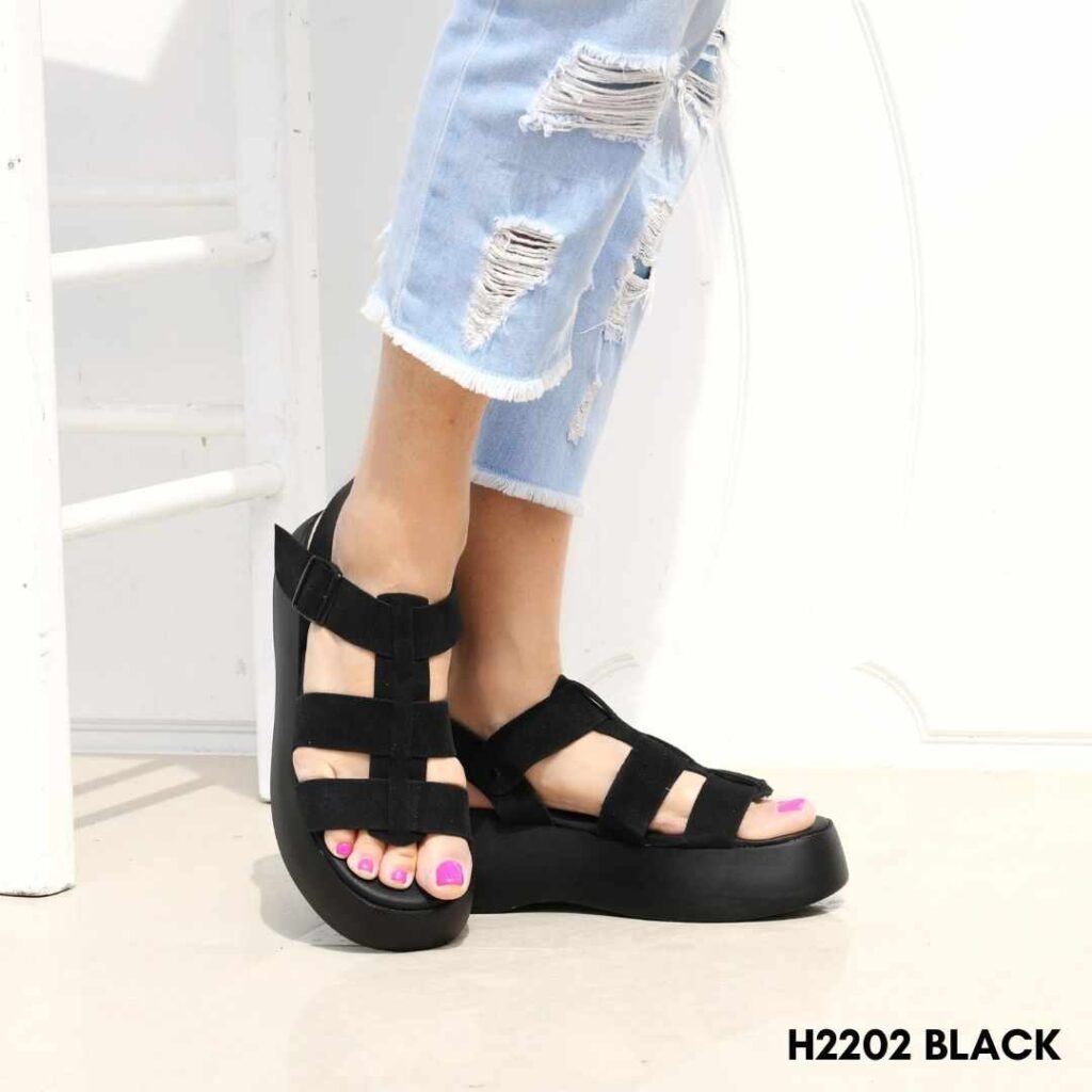 Women leather flatform sandals 2202 black