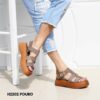 Women leather flatform sandals 2202 black