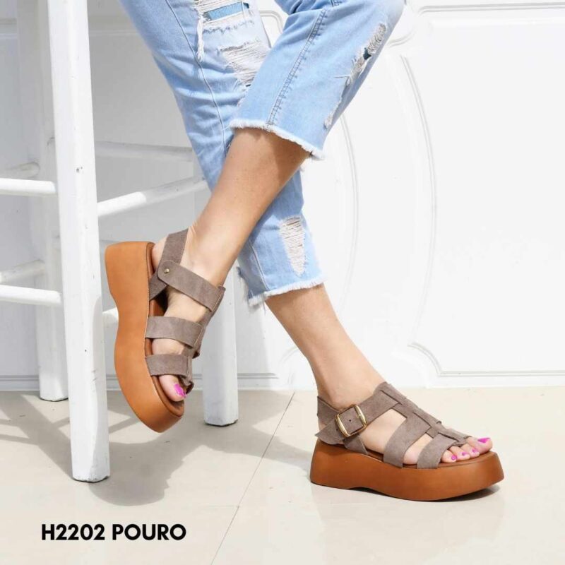 Women leather flatform sandals 2202 black