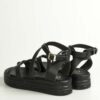 Women leather flatform sandals 652 black