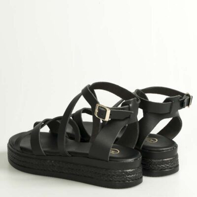 Women leather flatform sandals 652 black