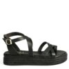 Women leather flatform sandals 652 black
