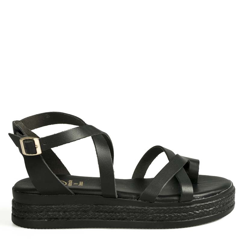 Women leather flatform sandals 652 black