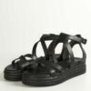 Women leather flatform sandals 652 black