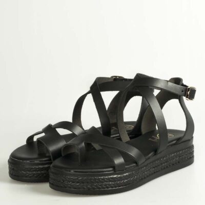 Women leather flatform sandals 652 black