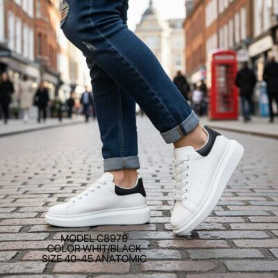 Men sneakers C8979 WHT&ΒLΑCK