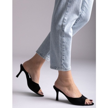 Γυναικεία mules με λεπτό τακούνι σε μαύρο χρώμα 9756