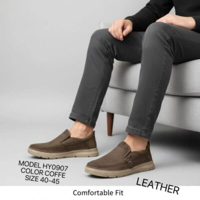 Ανδρικά δερμάτινα casual παπούτσια 0907 καφέ