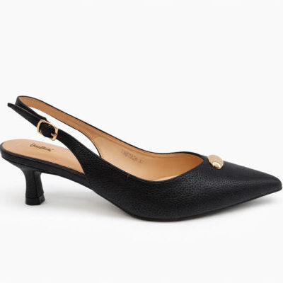 Γυναικεία Slingback Γόβα με Χαμηλό Λεπτό Τακούνι και Χρυσό Τοκά VB67326 VERA BLUM ΜΑΥΡΟ