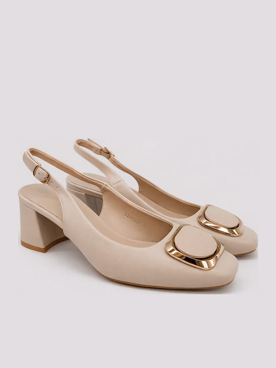 Γόβες με Χοντρό Μεσαίο Τακούνι Μπεζ ll1688