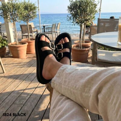 Γυναικεία δερμάτινα flatform sandals 1824 black