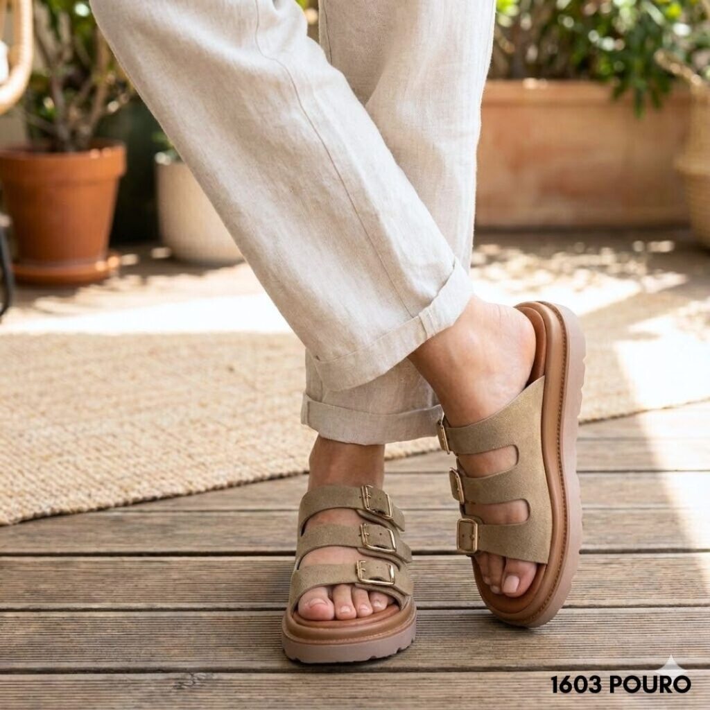 Γυναικεία δερμάτινα flatform sandals 1603 μπεζ
