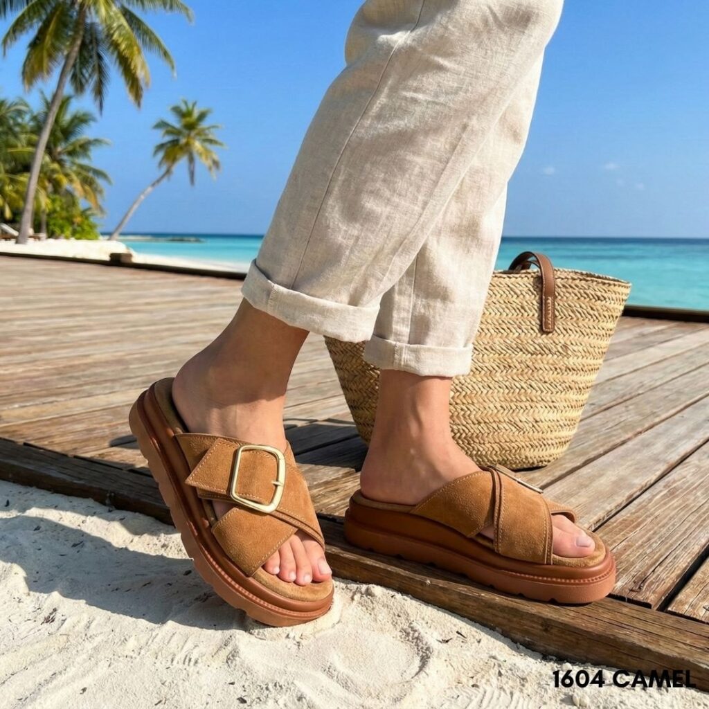 Γυναικεία δερμάτινα flatform sandals 1603 μπεζ