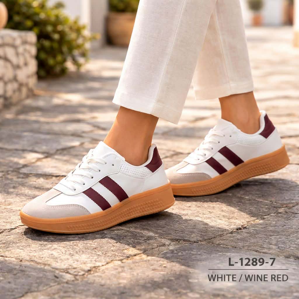 Γυναικεία sneakers 1289 λευκά με μπορντώ