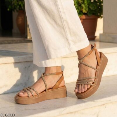 Γυναικεία δερμάτινα flatform sandals 1435 μπρονζέ