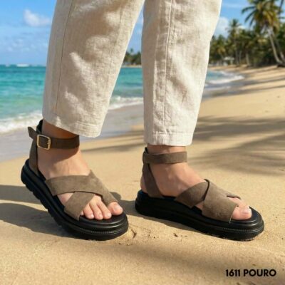 Γυναικεία δερμάτινα flatform sandals 1611 λαδί