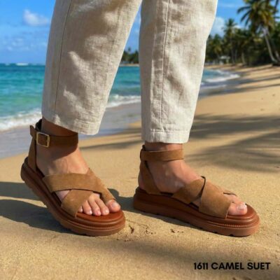 Γυναικεία δερμάτινα flatform sandals 1611