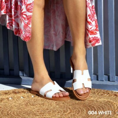 Δερμάτινα flat sandals 004 λευκό