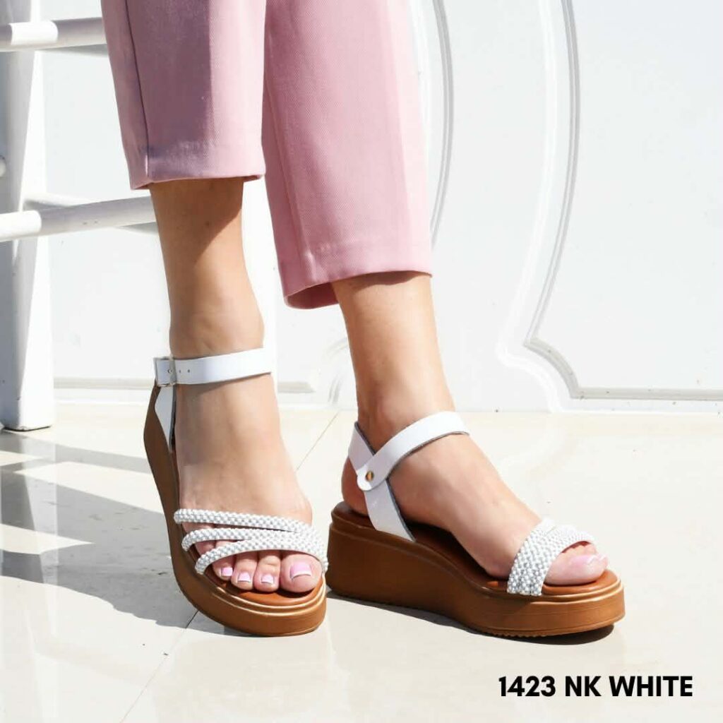 Γυναικεία δερμάτινα flatform sandals 1423 λευκό