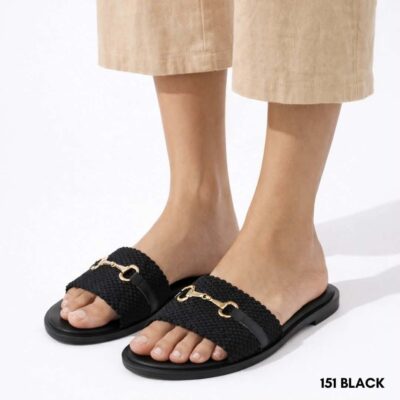 Δερμάτινα flat sandals 0151μαύρο