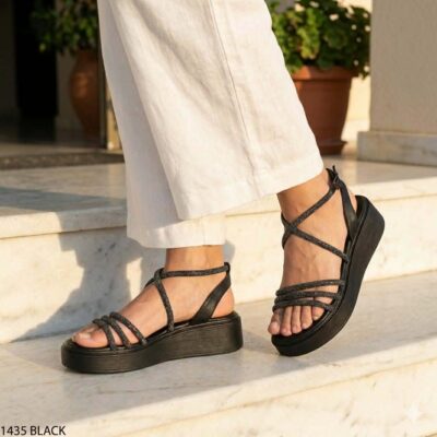 Γυναικεία δερμάτινα flatform sandals 1435 μαύρο