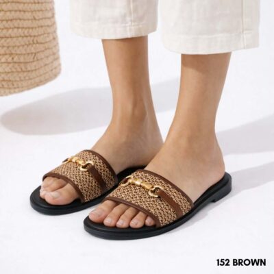 Δερμάτινα flat sandals 152 καφέ