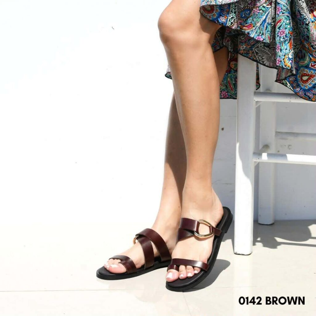 Δερμάτινα flat sandals 0142 καφέ