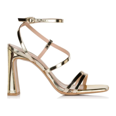 Envie Shoes Γυναικεία Πέδιλα Δερμάτινα Χρυσά με Χοντρό Ψηλό Τακούνι E02-23721