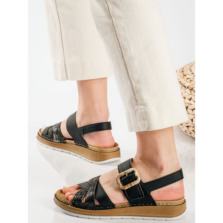 Inblu Δερμάτινα Γυναικεία Ανατομικά Σανδάλια Μαύρα GS120200