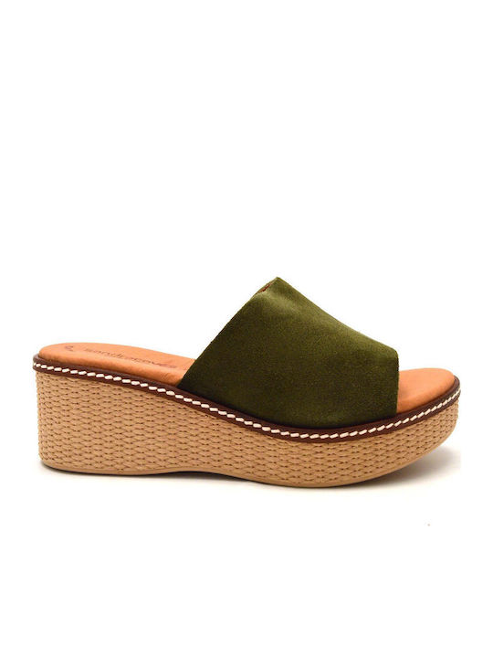 Γυναικεία δερμάτινη πλατφόρμα-mule 6567 eva frutos khaki