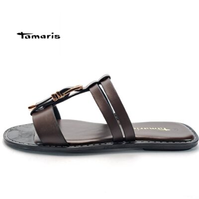 Γυναικείο δερμάτινο φλατ σανδάλι TAMARIS 27120 μόκα