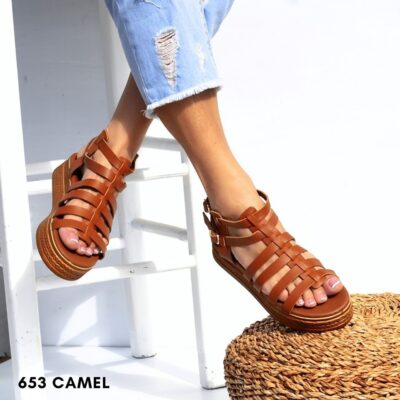 Women leather flatform sandals 1653 camel
