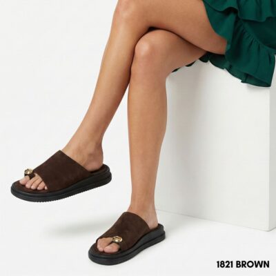 Γυναικεία δερμάτινα flatform sandals 1821 brown