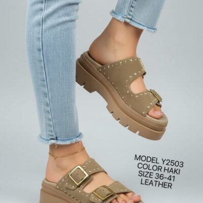 2503 Σανδάλια Flatform με Διπλές Τόκες & Τρούκς σε πούρο