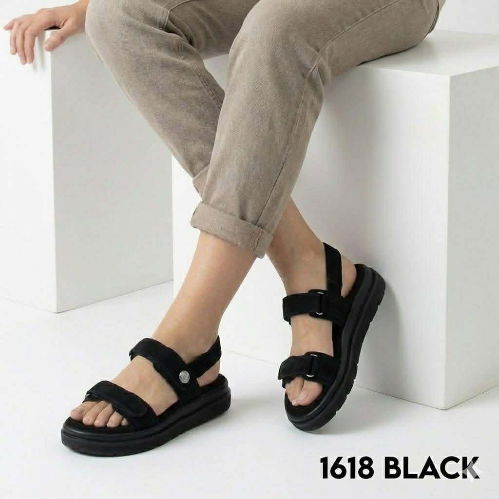 Γυναικεία δερμάτινα flatform sandals 1618 μαύρα