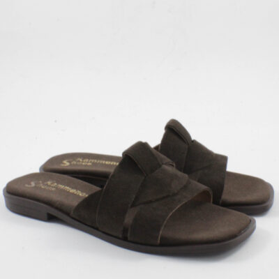 Γυναικεία δερμάτινα flat sandals BEATRIS Ι20 καφέ