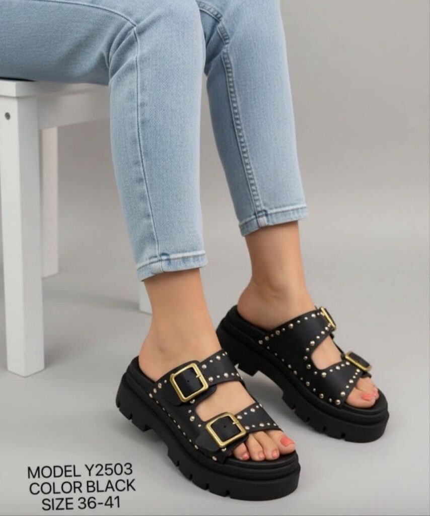 2503 Σανδάλια Flatform με Διπλές Τόκες & Τρούκς σε μαύρο