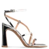 Envie Shoes Γυναικεία Πέδιλα Δερμάτινα ασημί με Χοντρό Ψηλό Τακούνι E02-23721
