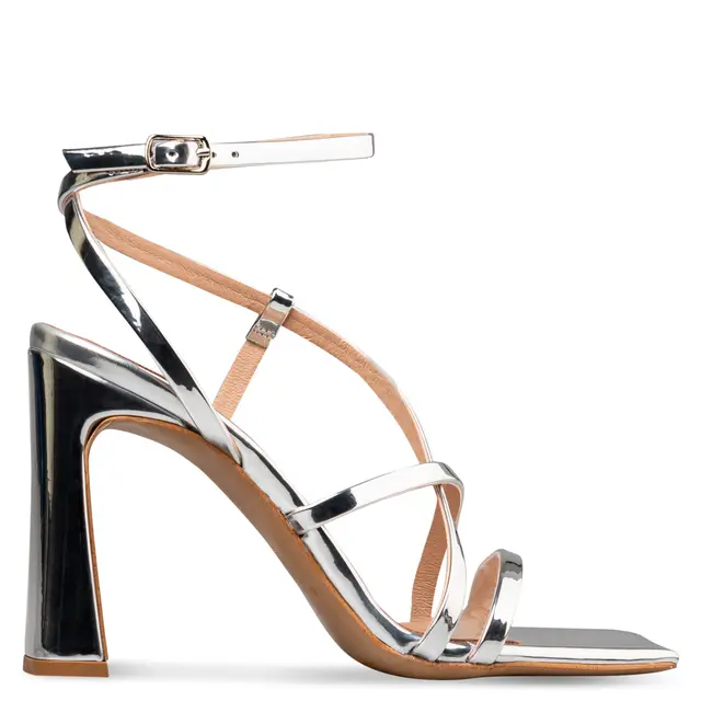 Envie Shoes Γυναικεία Πέδιλα Δερμάτινα ασημί με Χοντρό Ψηλό Τακούνι E02-23721