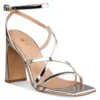 Envie Shoes Γυναικεία Πέδιλα Δερμάτινα ασημί με Χοντρό Ψηλό Τακούνι E02-23721