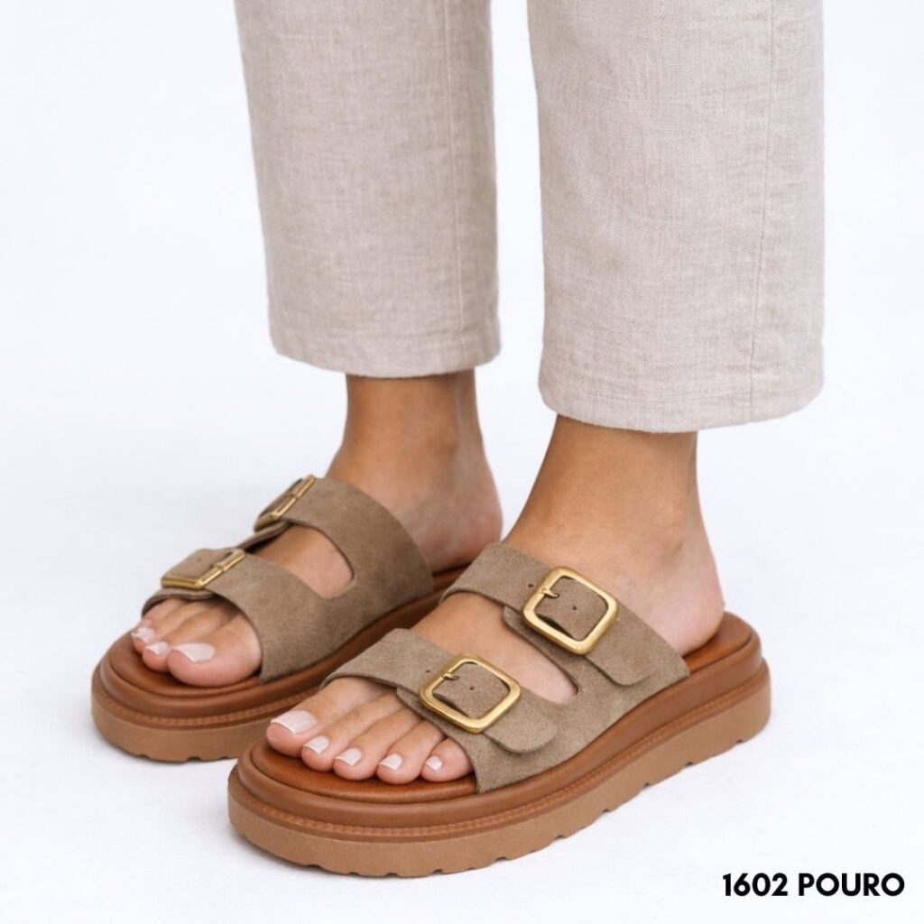 Γυναικεία δερμάτινα flatform sandals 1602 μπεζ